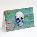 Day of the Dead Teal Skull Greeting Cards Pack of 8 Blank Cards with Envelopes Whimsical A7 Size 5x7