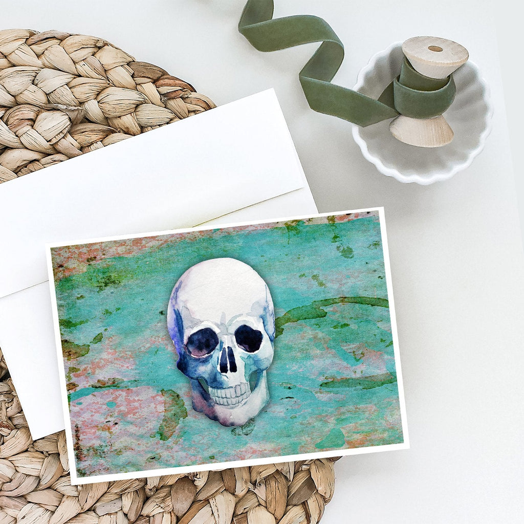 Day of the Dead Teal Skull Greeting Cards Pack of 8 Blank Cards with Envelopes Whimsical A7 Size 5x7