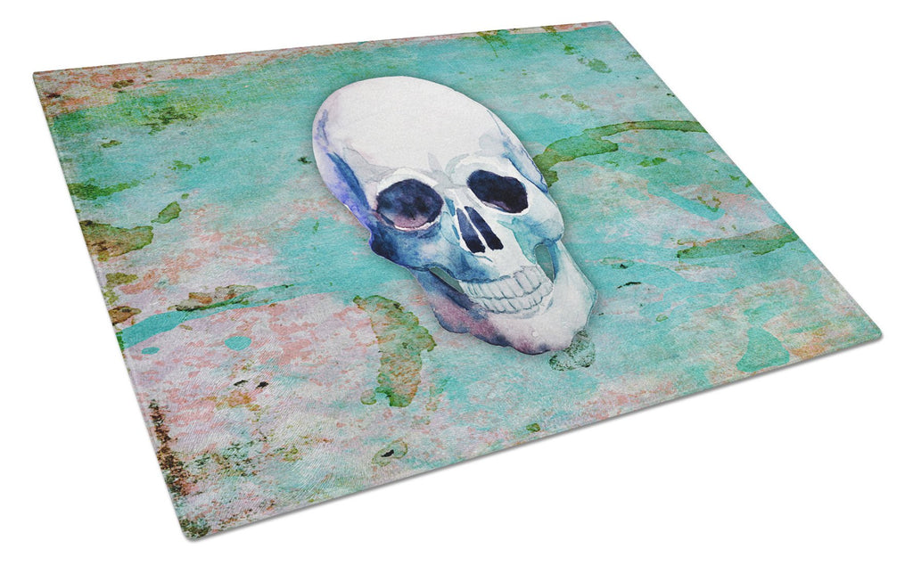Day of the Dead Teal Skull Cutting Board Tempered Glass Kitchen Cutting Surface, Heat Resistant Chopping, Non-Slip Feet, Food Prep & Serving