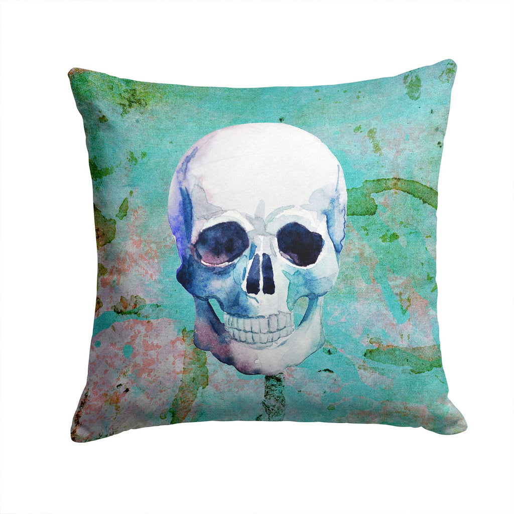 Day of the Dead Teal Skull Decorative Throw Pillow 14x14 Indoor Outdoor Accent Cushion, Fabric Cover with Insert for Sofa, Bed, Porch & Living Room