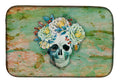 Day of the Dead Skull with Flowers Dish Drying Mat Absorbent Dish Drying Mat Pad for Kitchen Counter Dish Drainer Mat for Countertop, 14 x 21", Multicolor