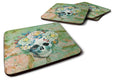 Day of the Dead Skull with Flowers Foam Coasters Set of 4 Cup Coasters for Indoor Outdoor, Tabletop Protection, Anti Slip, Mouse pad Material