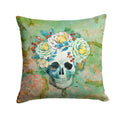 Day of the Dead Skull with Flowers Decorative Throw Pillow 14x14 Indoor Outdoor Accent Cushion, Fabric Cover with Insert for Sofa, Bed, Porch & Living Room