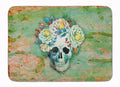 Day of the Dead Skull with Flowers Memory Foam Kitchen Mat Machine Washable Anti-Fatigue Cushion Comfort Bath or Kitchen Rug