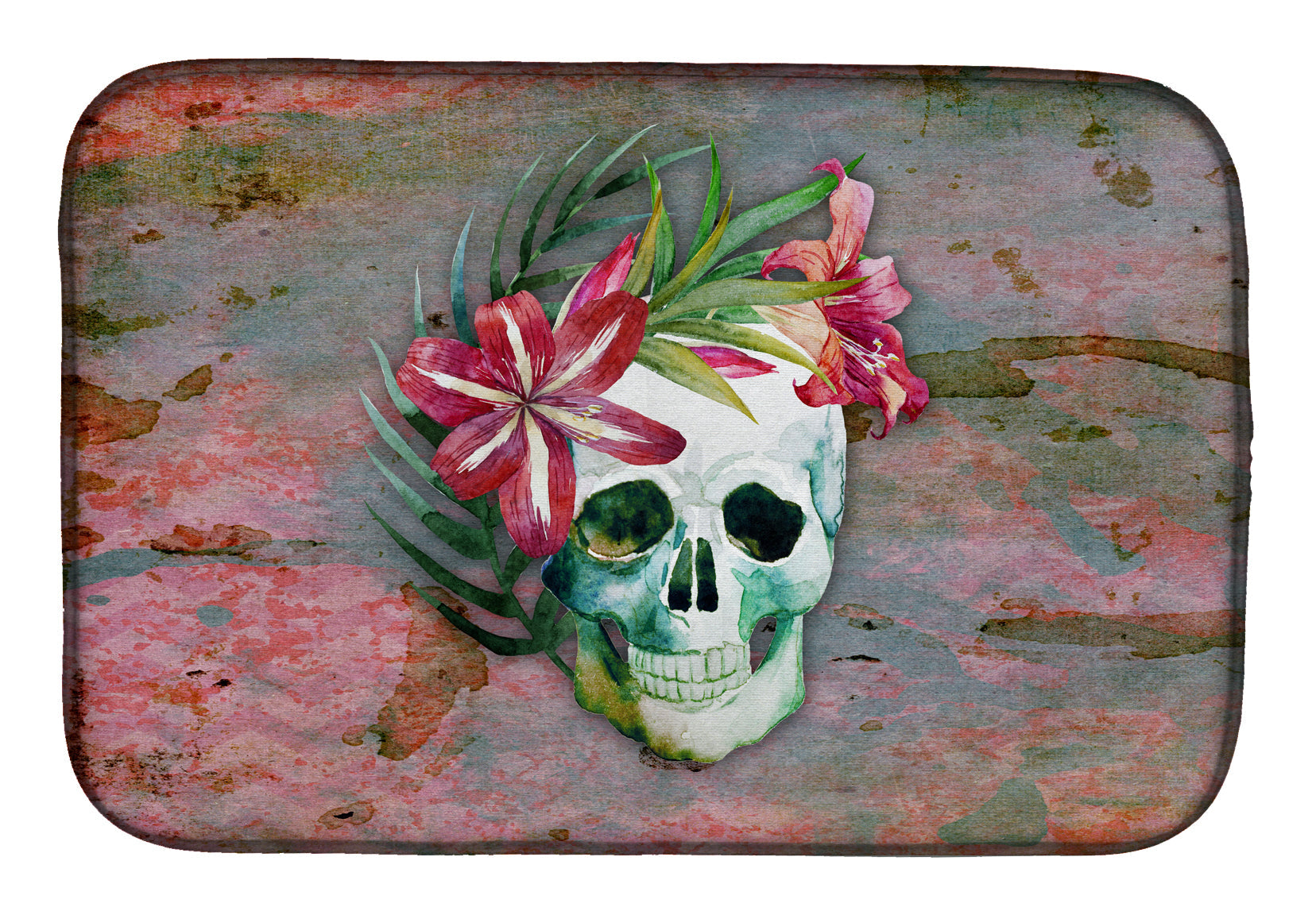 Day of the Dead Skull Flowers Dish Drying Mat Absorbent Dish Drying Mat Pad for Kitchen Counter Dish Drainer Mat for Countertop, 14 x 21", Multicolor