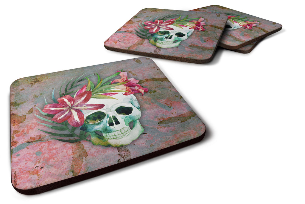 Day of the Dead Skull Flowers Foam Coasters Set of 4 Cup Coasters for Indoor Outdoor, Tabletop Protection, Anti Slip, Mouse pad Material