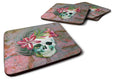 Day of the Dead Skull Flowers Foam Coasters Set of 4 Cup Coasters for Indoor Outdoor, Tabletop Protection, Anti Slip, Mouse pad Material