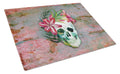 Day of the Dead Skull Flowers Cutting Board Tempered Glass Kitchen Cutting Surface, Heat Resistant Chopping, Non-Slip Feet, Food Prep & Serving