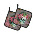 Day of the Dead Skull Flowers Pot Holder Set of 2 Heat Resistant Quilted Hot Pads 7.5 x 7.5 Inch, Insulated Kitchen Trivets for Cooking & Baking