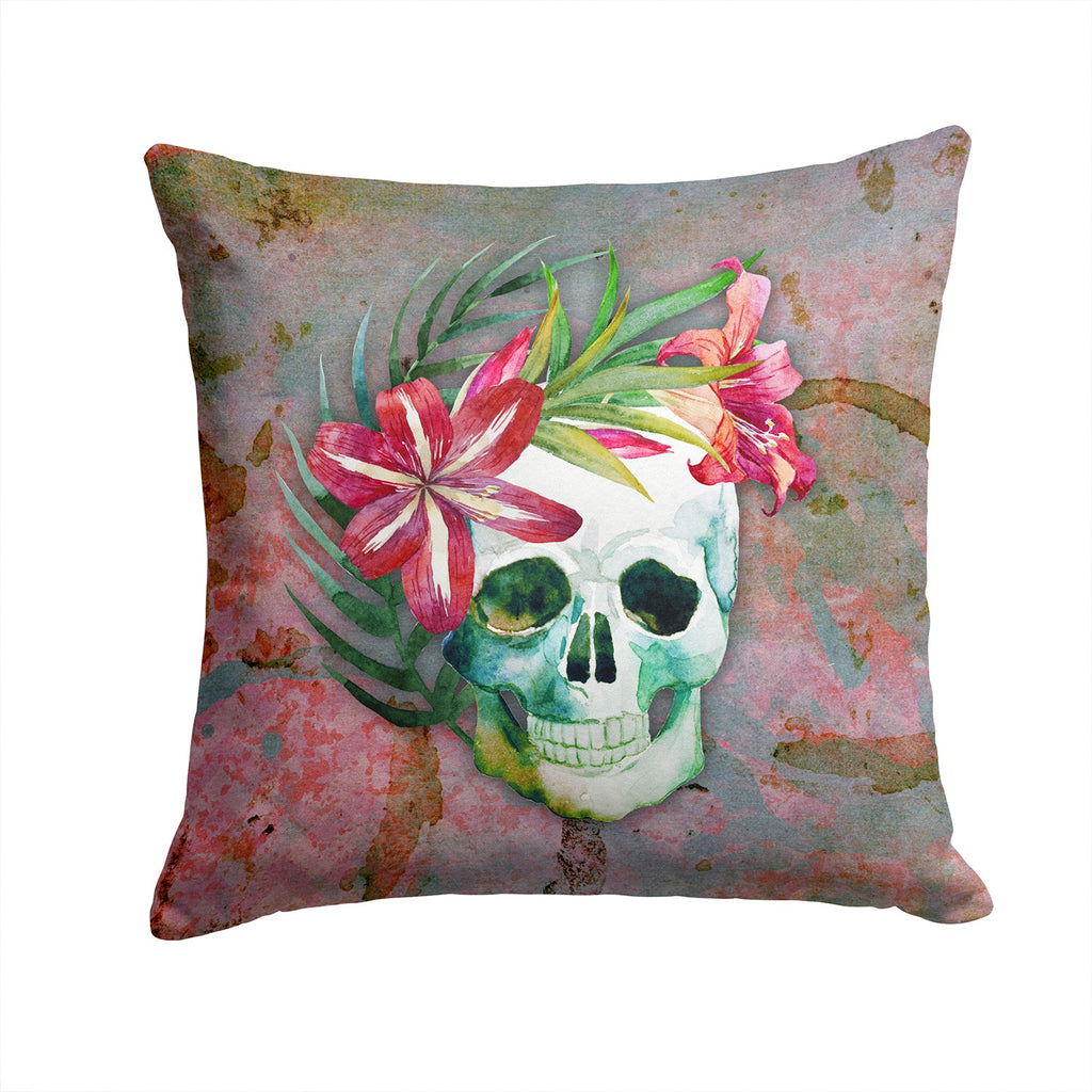 Day of the Dead Skull Flowers Decorative Throw Pillow 14x14 Indoor Outdoor Accent Cushion, Fabric Cover with Insert for Sofa, Bed, Porch & Living Room