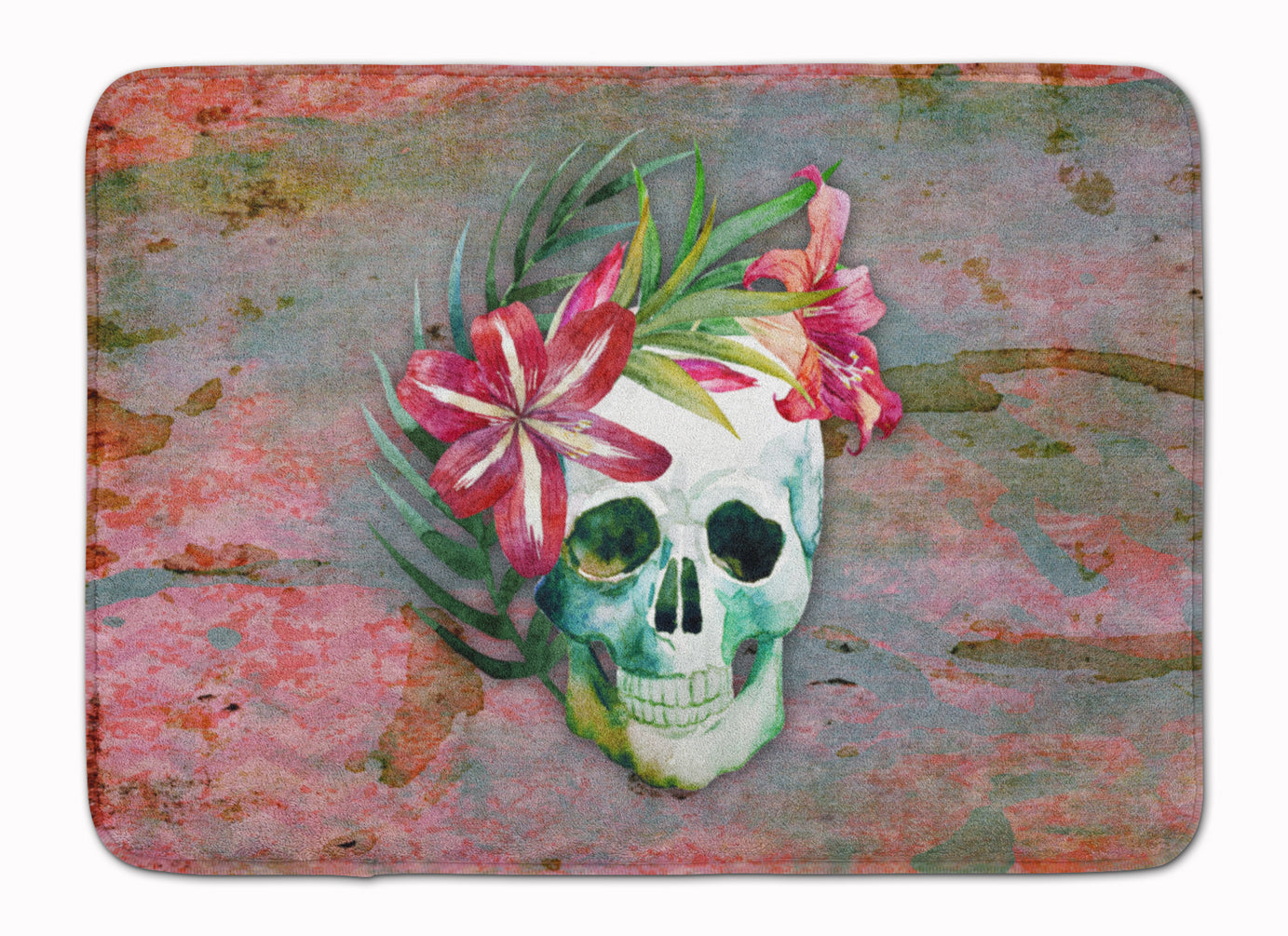Day of the Dead Skull Flowers Memory Foam Kitchen Mat Machine Washable Anti-Fatigue Cushion Comfort Bath or Kitchen Rug