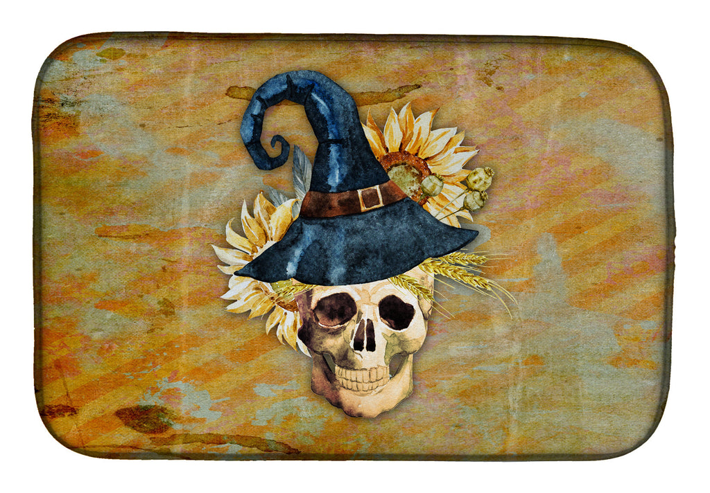 Day of the Dead Witch Skull  Dish Drying Mat Absorbent Dish Drying Mat Pad for Kitchen Counter Dish Drainer Mat for Countertop, 14 x 21", Multicolor