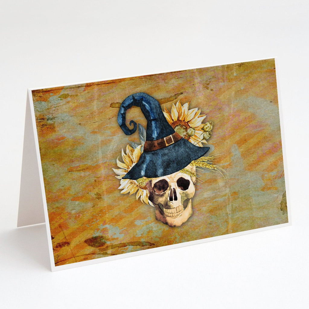 Day of the Dead Witch Skull  Greeting Cards Pack of 8 Blank Cards with Envelopes Whimsical A7 Size 5x7
