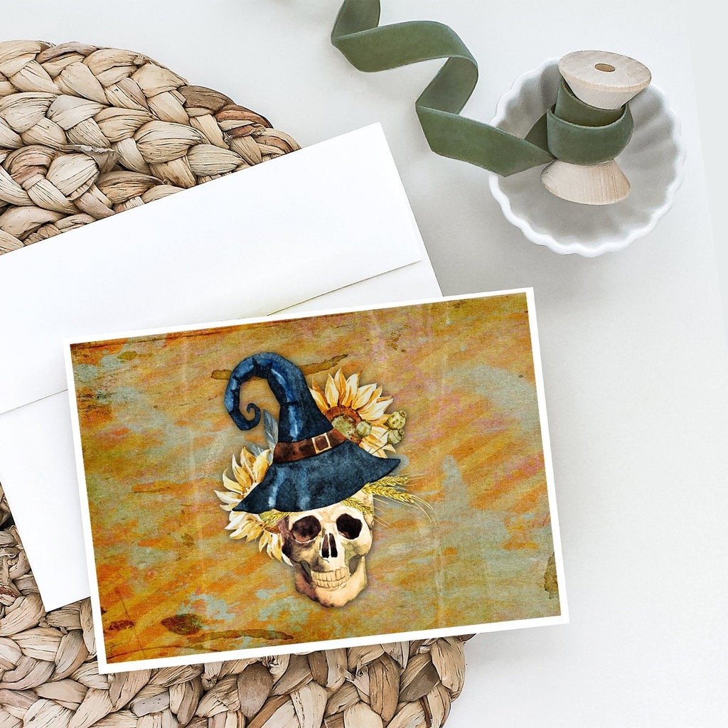 Day of the Dead Witch Skull  Greeting Cards Pack of 8 Blank Cards with Envelopes Whimsical A7 Size 5x7