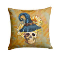 Day of the Dead Witch Skull  Decorative Throw Pillow 14x14 Indoor Outdoor Accent Cushion, Fabric Cover with Insert for Sofa, Bed, Porch & Living Room