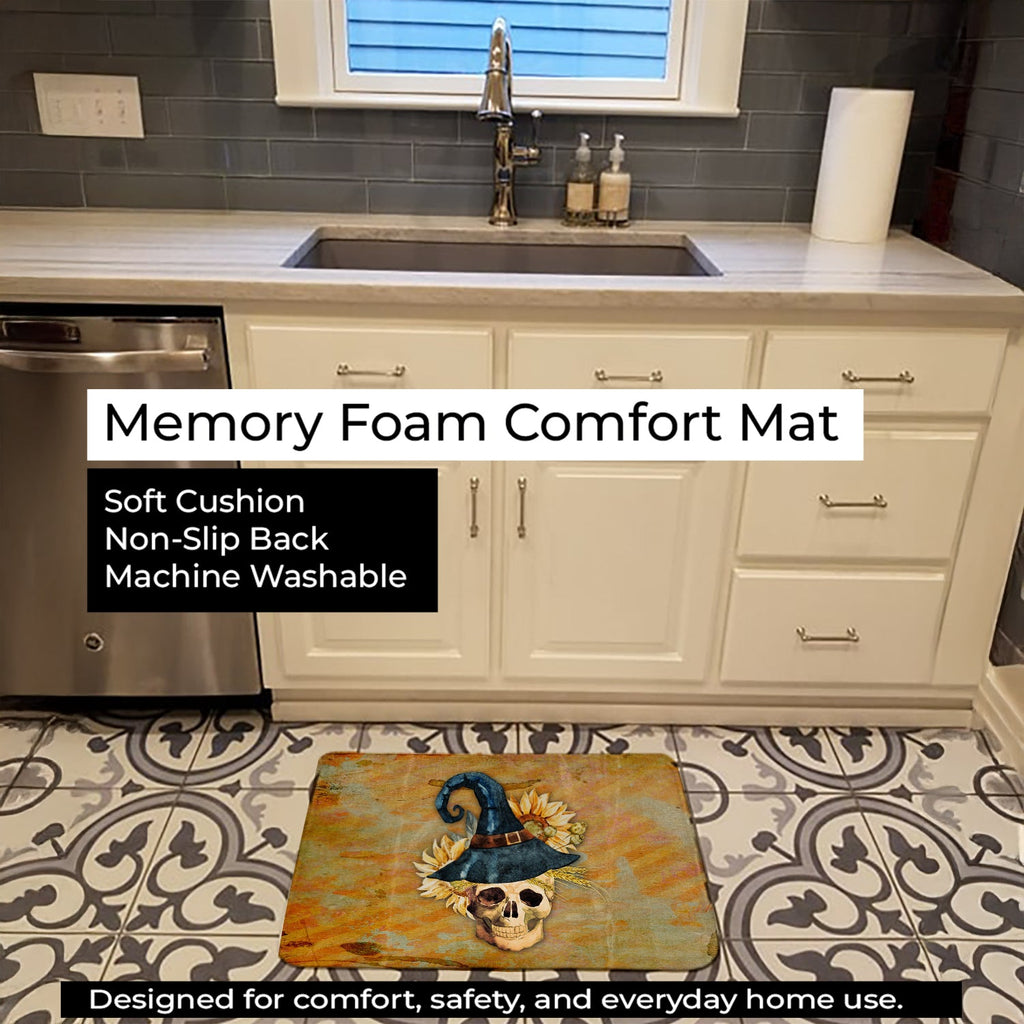 Day of the Dead Witch Skull  Memory Foam Kitchen Mat Machine Washable Anti-Fatigue Cushion Comfort Bath or Kitchen Rug