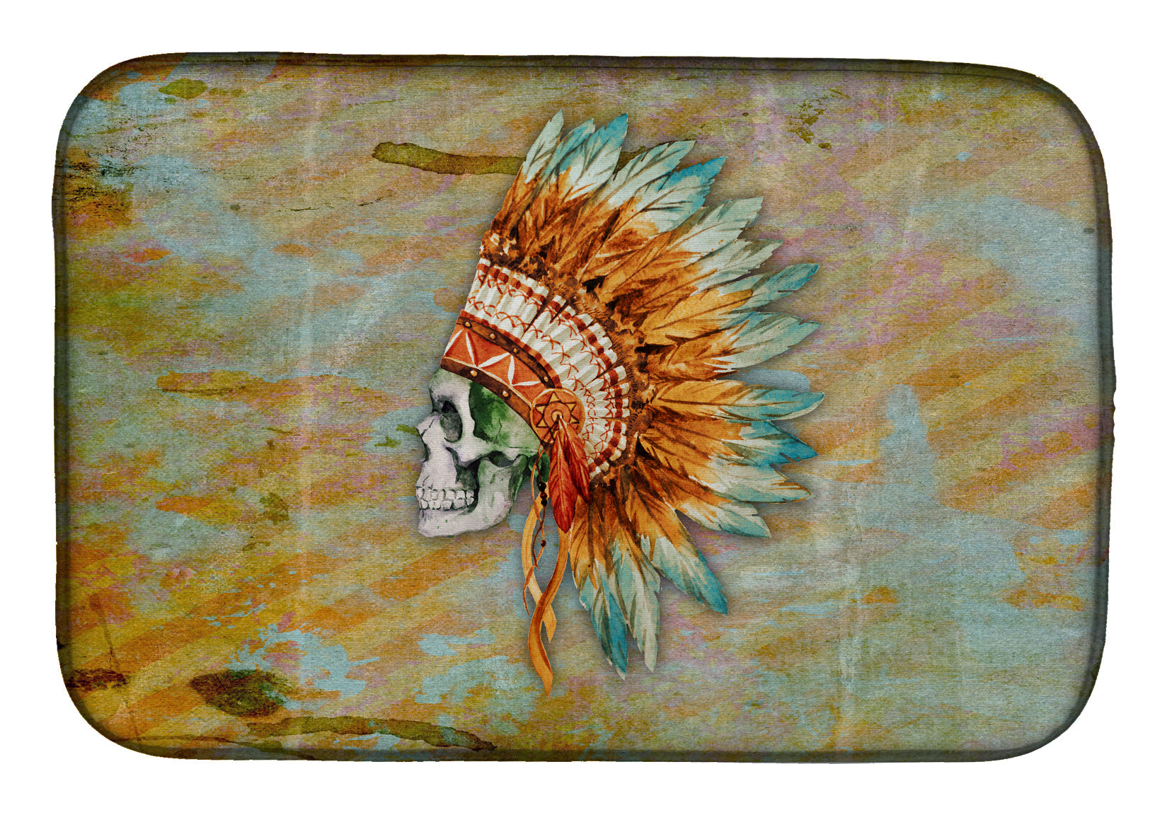 Day of the Dead Indian Skull  Dish Drying Mat Absorbent Dish Drying Mat Pad for Kitchen Counter Dish Drainer Mat for Countertop, 14 x 21", Multicolor