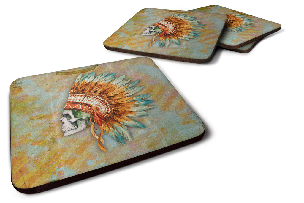 Day of the Dead Indian Skull  Foam Coasters Set of 4 Cup Coasters for Indoor Outdoor, Tabletop Protection, Anti Slip, Mouse pad Material