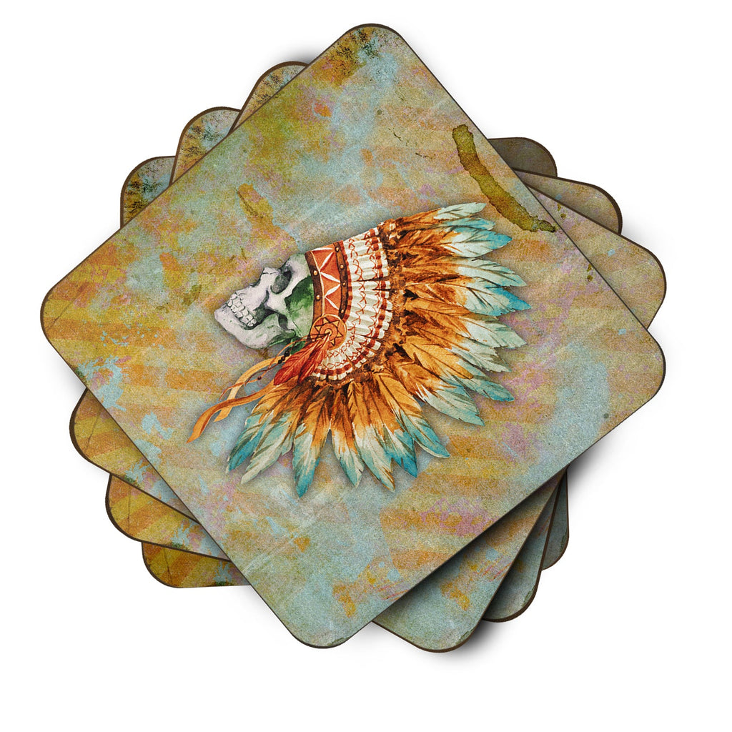 Day of the Dead Indian Skull  Foam Coasters Set of 4 Cup Coasters for Indoor Outdoor, Tabletop Protection, Anti Slip, Mouse pad Material
