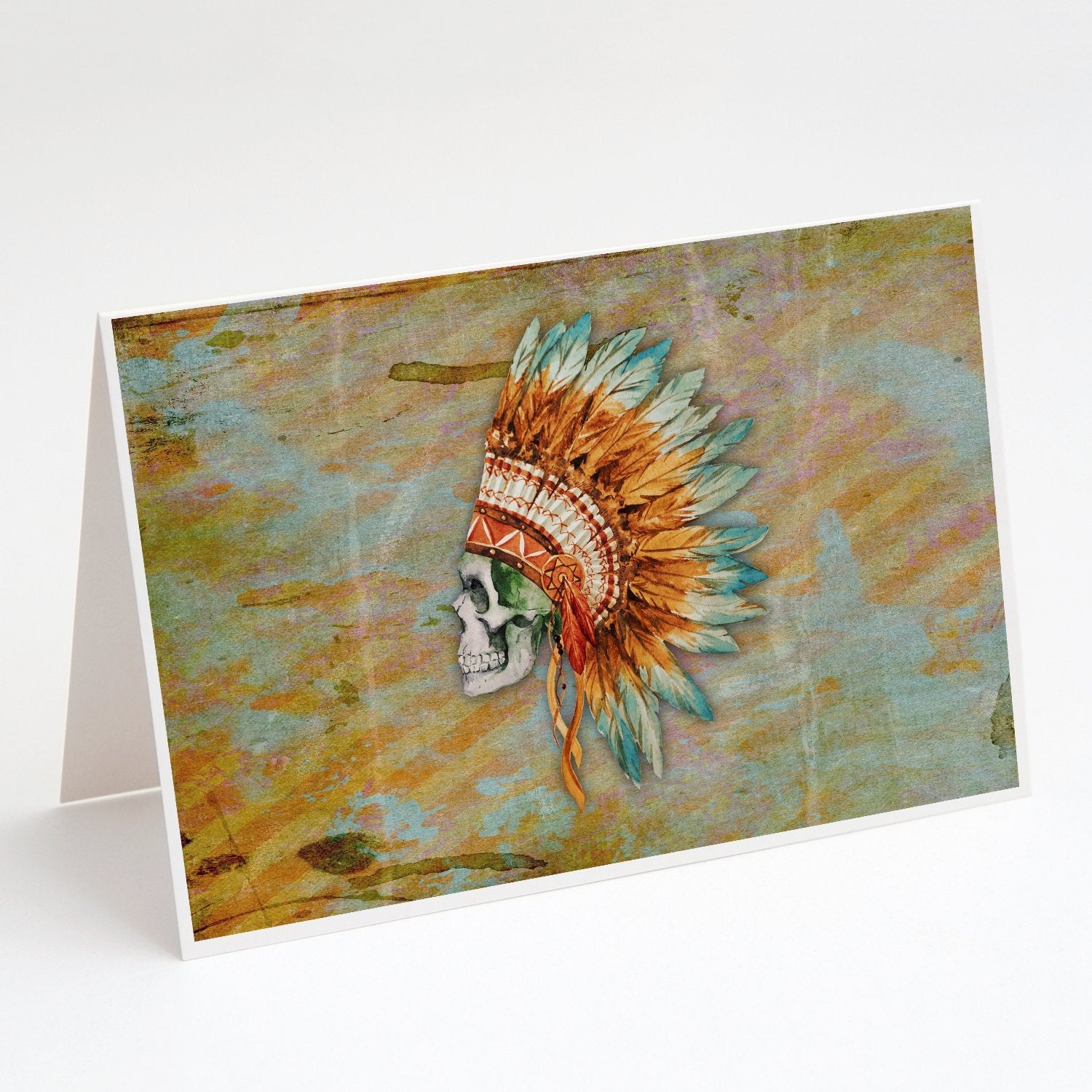 Day of the Dead Indian Skull  Greeting Cards Pack of 8 Blank Cards with Envelopes Whimsical A7 Size 5x7
