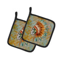 Day of the Dead Indian Skull  Pot Holder Set of 2 Heat Resistant Quilted Hot Pads 7.5 x 7.5 Inch, Insulated Kitchen Trivets for Cooking & Baking
