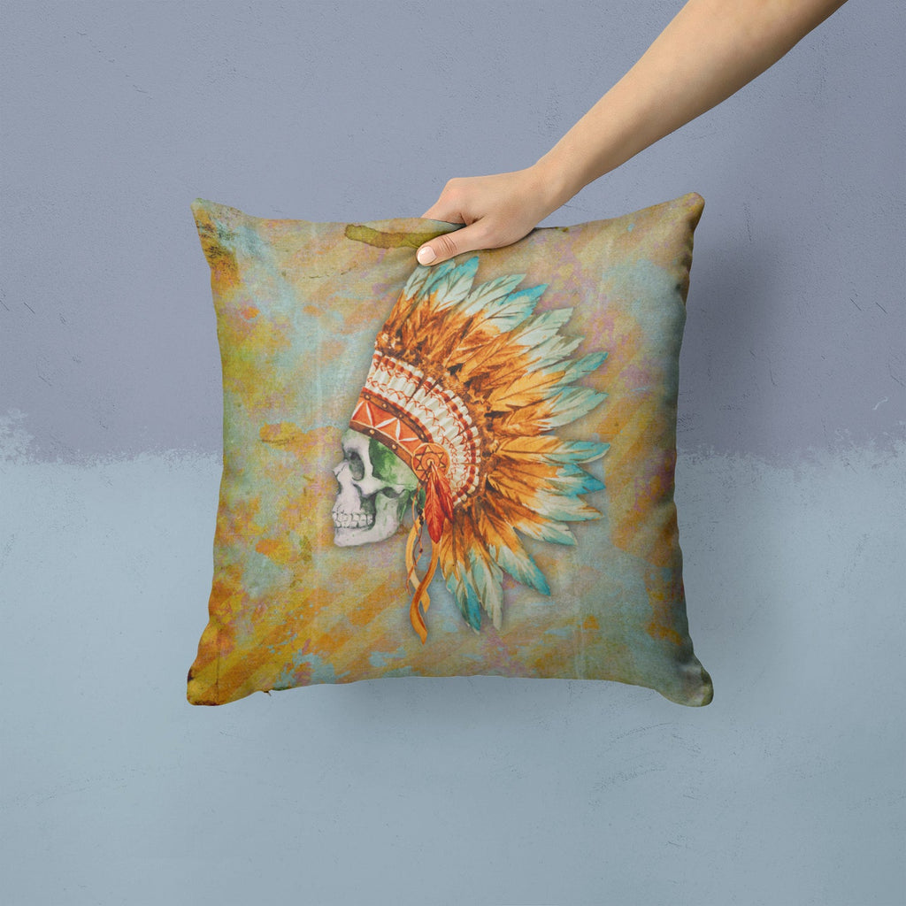 Day of the Dead Indian Skull  Decorative Throw Pillow 14x14 Indoor Outdoor Accent Cushion, Fabric Cover with Insert for Sofa, Bed, Porch & Living Room