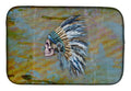 Day of the Dead Indian Chief Skull  Dish Drying Mat Absorbent Dish Drying Mat Pad for Kitchen Counter Dish Drainer Mat for Countertop, 14 x 21", Multicolor