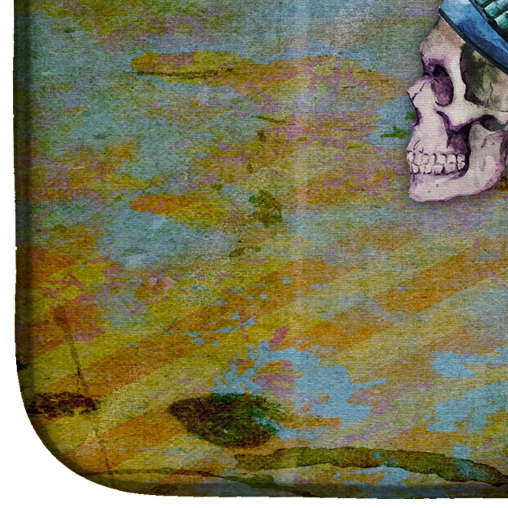 Day of the Dead Indian Chief Skull  Dish Drying Mat Absorbent Dish Drying Mat Pad for Kitchen Counter Dish Drainer Mat for Countertop, 14 x 21", Multicolor