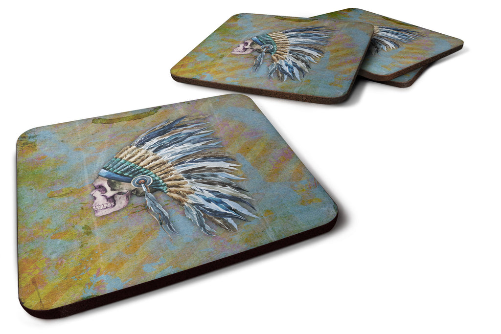 Day of the Dead Indian Chief Skull  Foam Coasters Set of 4 Cup Coasters for Indoor Outdoor, Tabletop Protection, Anti Slip, Mouse pad Material