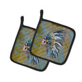 Day of the Dead Indian Chief Skull  Pot Holder Set of 2 Heat Resistant Quilted Hot Pads 7.5 x 7.5 Inch, Insulated Kitchen Trivets for Cooking & Baking