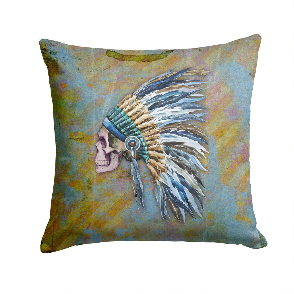 Day of the Dead Indian Chief Skull  Decorative Throw Pillow 14x14 Indoor Outdoor Accent Cushion, Fabric Cover with Insert for Sofa, Bed, Porch & Living Room