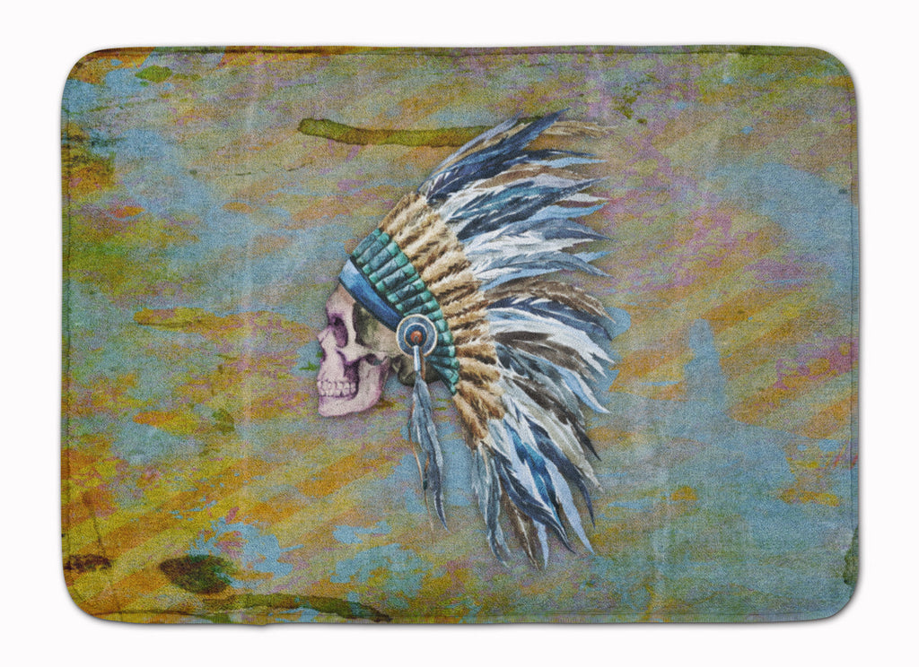 Day of the Dead Indian Chief Skull  Memory Foam Kitchen Mat Machine Washable Anti-Fatigue Cushion Comfort Bath or Kitchen Rug