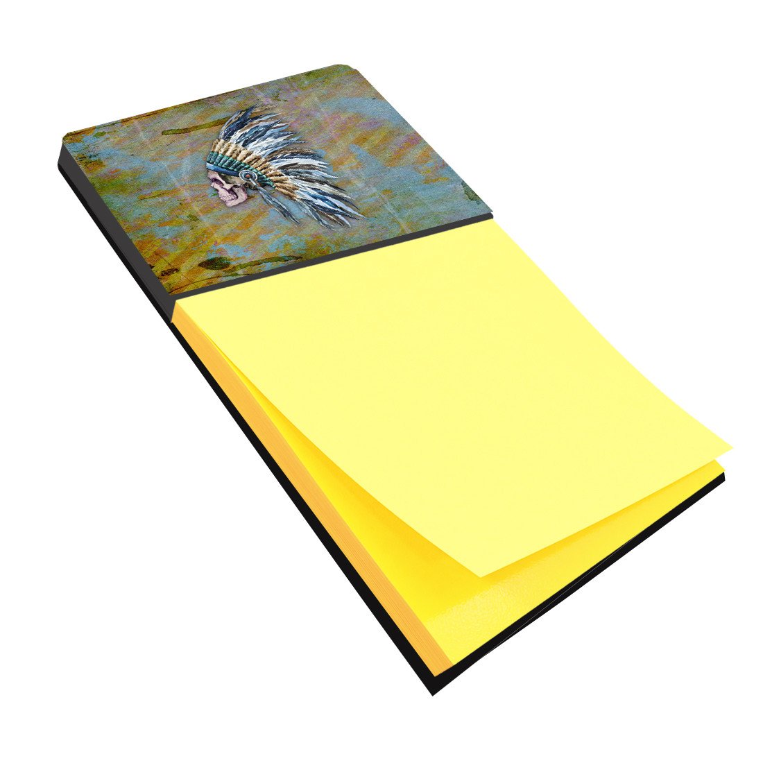 Day of the Dead Indian Chief Skull  Watercolor Sticky Note Holder Refillable Dispenser Desk Accessory 3x3 Pad Gift