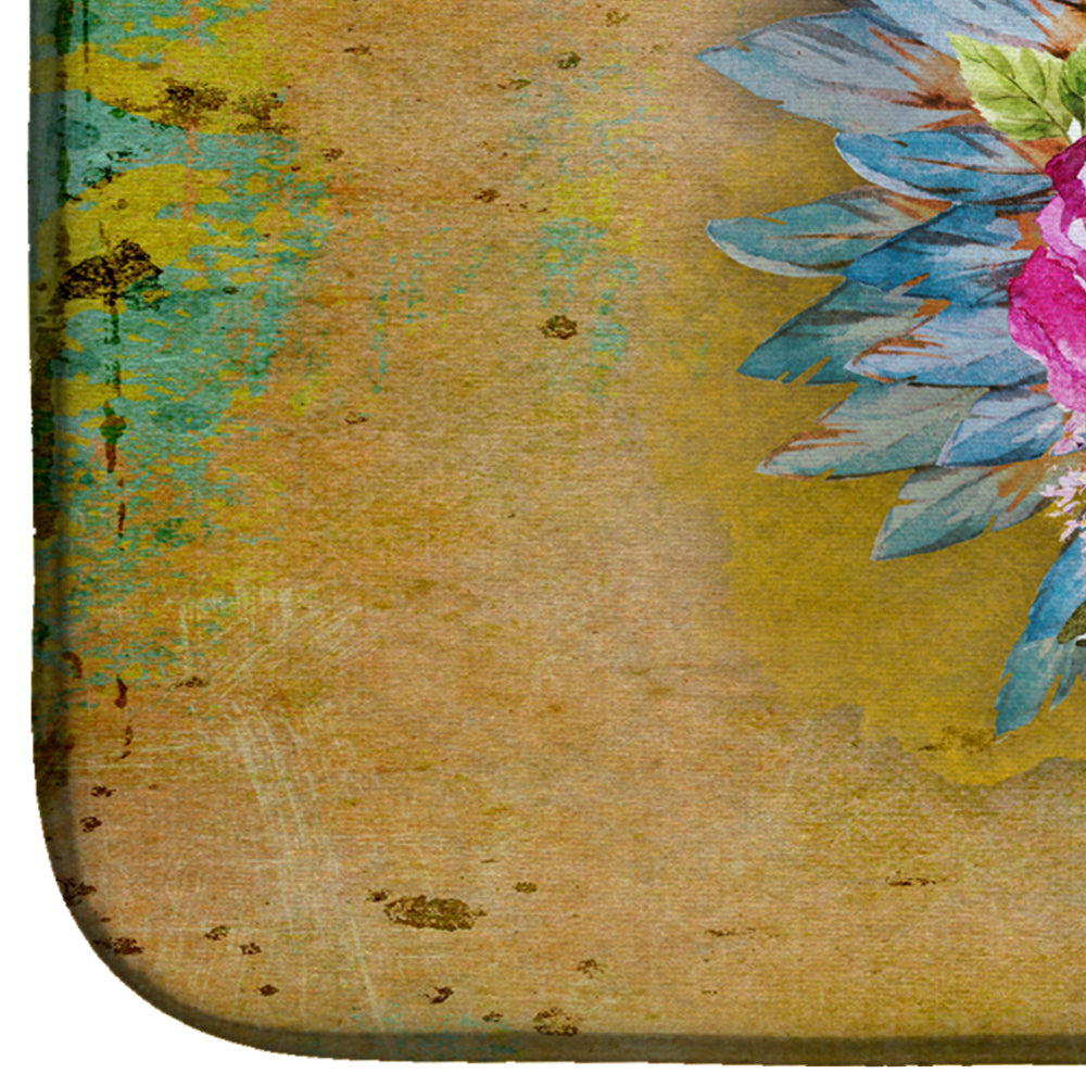Day of the Dead Flowers Skull  Dish Drying Mat Absorbent Dish Drying Mat Pad for Kitchen Counter Dish Drainer Mat for Countertop, 14 x 21", Multicolor
