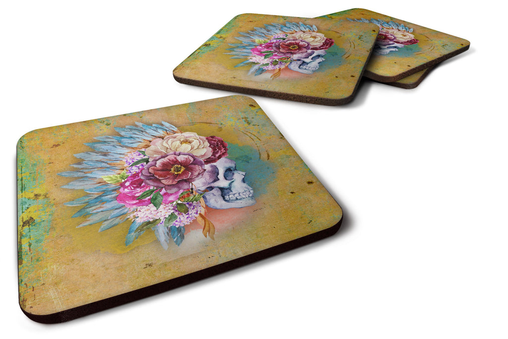 Day of the Dead Flowers Skull  Foam Coasters Set of 4 Cup Coasters for Indoor Outdoor, Tabletop Protection, Anti Slip, Mouse pad Material