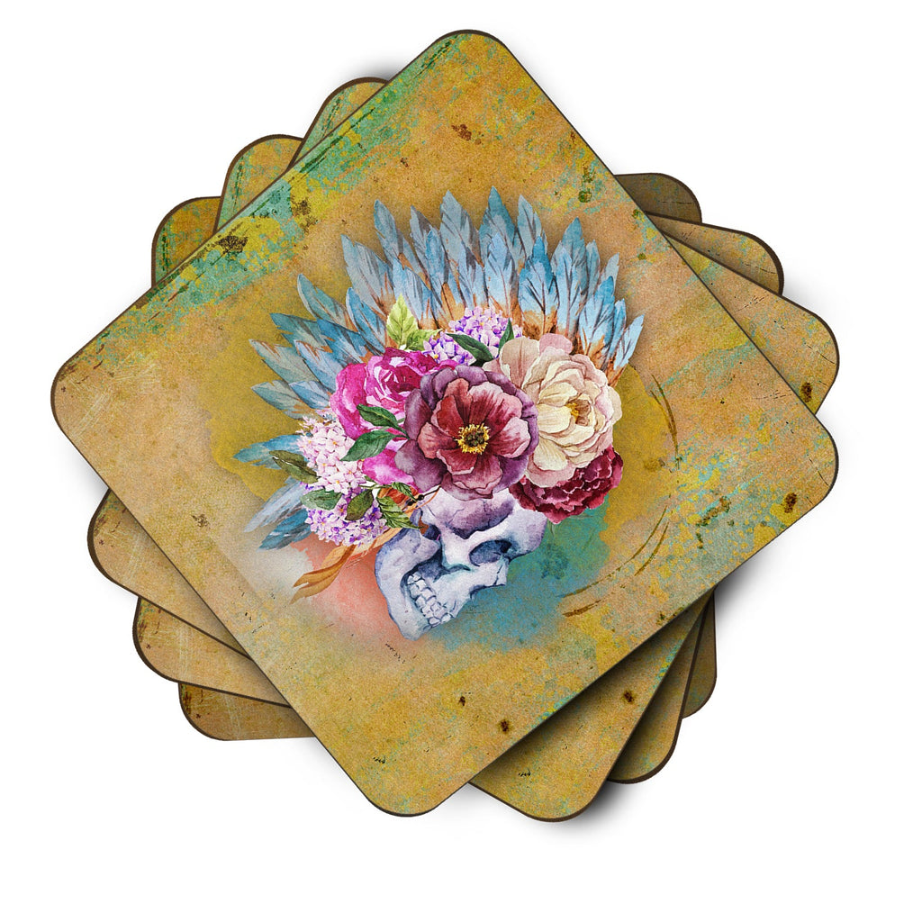 Day of the Dead Flowers Skull  Foam Coasters Set of 4 Cup Coasters for Indoor Outdoor, Tabletop Protection, Anti Slip, Mouse pad Material