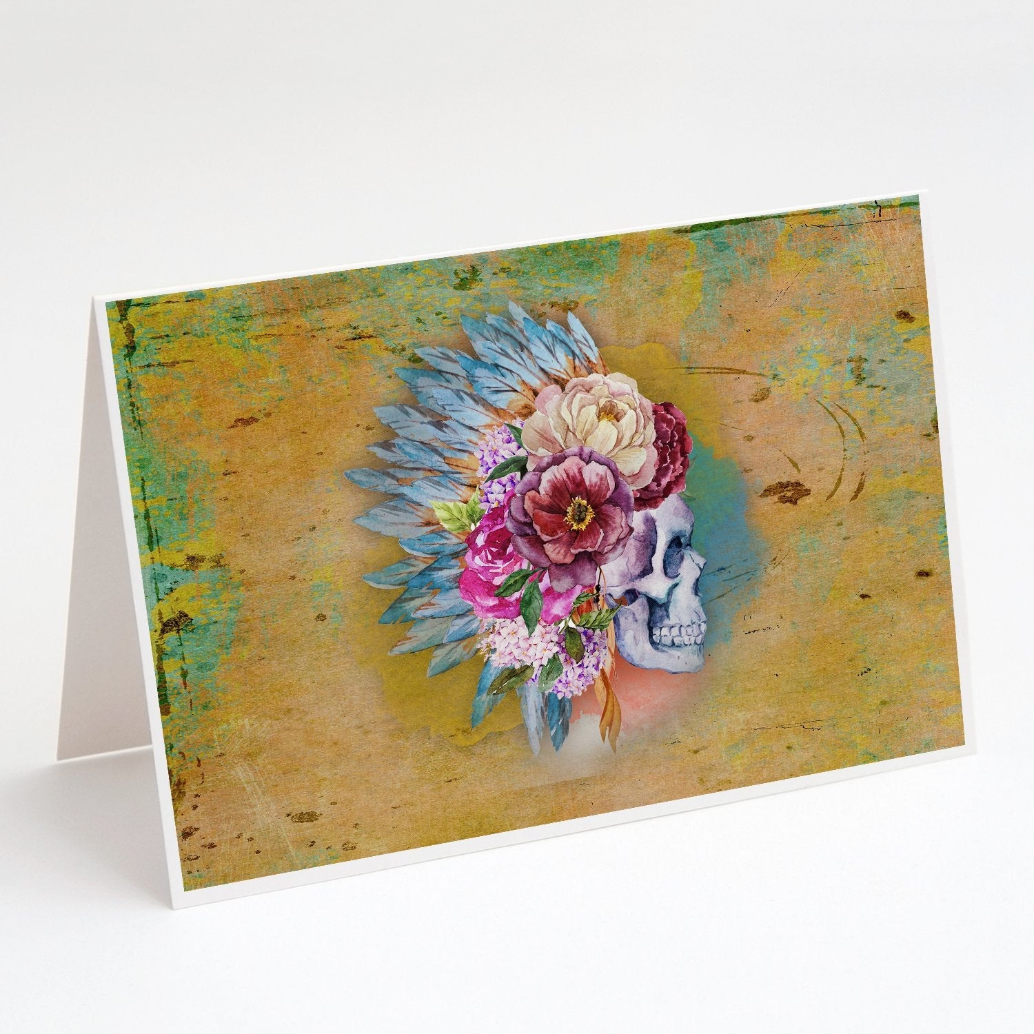 Day of the Dead Flowers Skull  Greeting Cards Pack of 8 Blank Cards with Envelopes Whimsical A7 Size 5x7