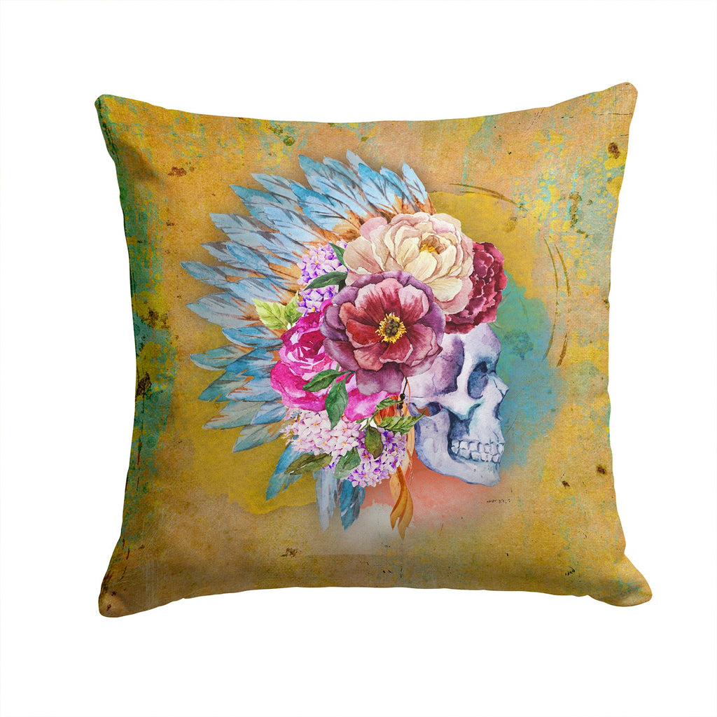 Day of the Dead Flowers Skull  Decorative Throw Pillow 14x14 Indoor Outdoor Accent Cushion, Fabric Cover with Insert for Sofa, Bed, Porch & Living Room