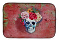 Day of the Dead Red Flowers Skull  Dish Drying Mat Absorbent Dish Drying Mat Pad for Kitchen Counter Dish Drainer Mat for Countertop, 14 x 21", Multicolor