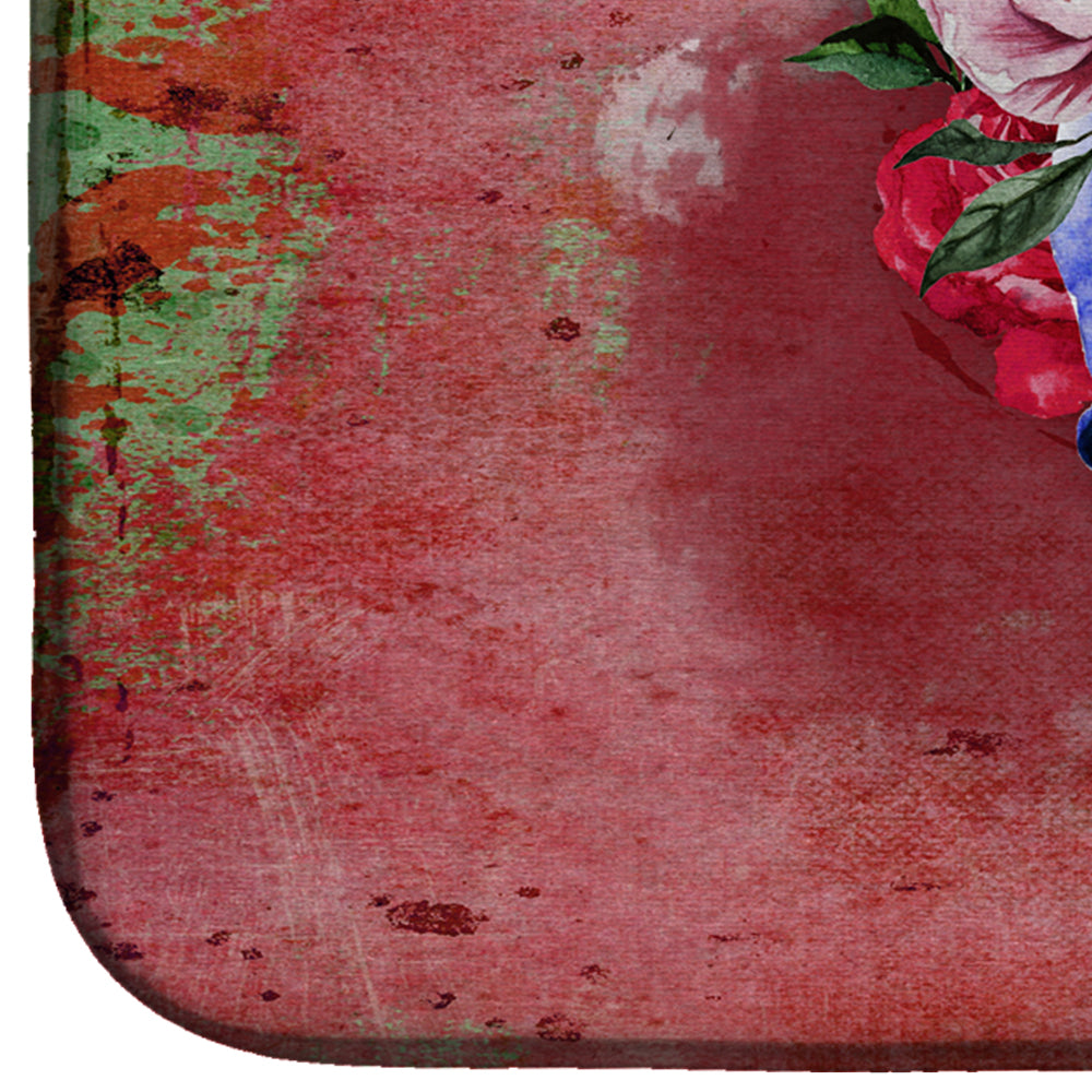 Day of the Dead Red Flowers Skull  Dish Drying Mat Absorbent Dish Drying Mat Pad for Kitchen Counter Dish Drainer Mat for Countertop, 14 x 21", Multicolor