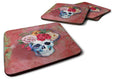 Day of the Dead Red Flowers Skull  Foam Coasters Set of 4 Cup Coasters for Indoor Outdoor, Tabletop Protection, Anti Slip, Mouse pad Material