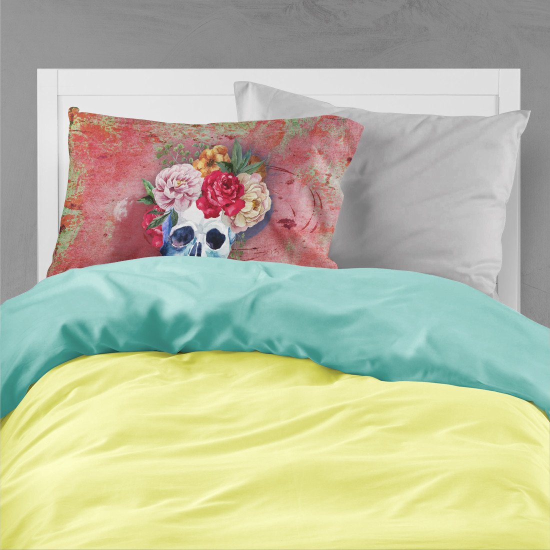 Day of the Dead Red Flowers Skull  Standard Pillowcase Lightweight Super Soft Easy Care Decorative Artwork Pillowcase, Standard