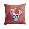 Day of the Dead Red Flowers Skull  Decorative Throw Pillow 14x14 Indoor Outdoor Accent Cushion, Fabric Cover with Insert for Sofa, Bed, Porch & Living Room