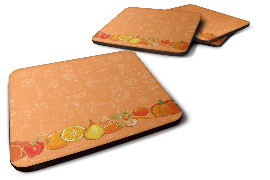 Fruits and Vegetables in Orange Foam Coasters Set of 4 Cup Coasters for Indoor Outdoor, Tabletop Protection, Anti Slip, Mouse pad Material