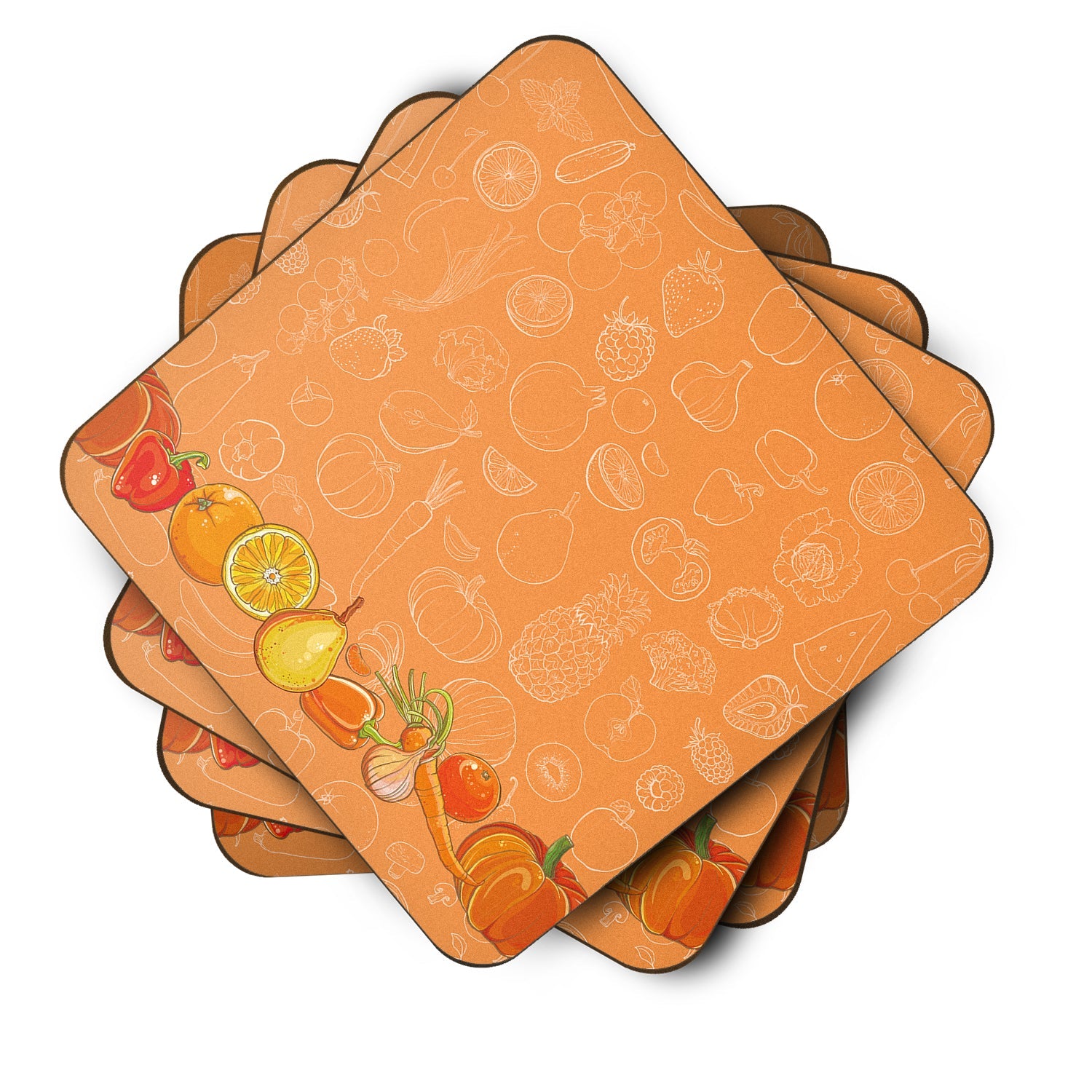 Fruits and Vegetables in Orange Foam Coasters Set of 4 Cup Coasters for Indoor Outdoor, Tabletop Protection, Anti Slip, Mouse pad Material