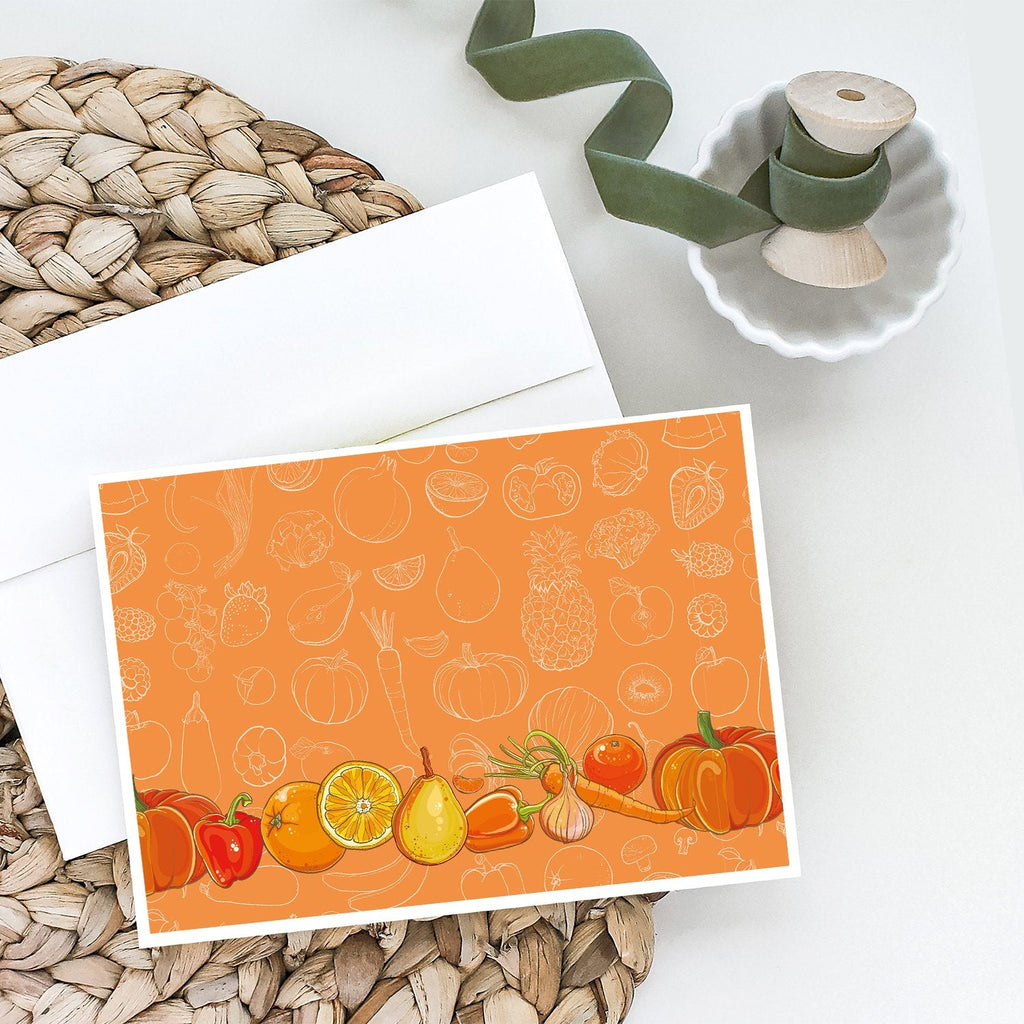 Fruits and Vegetables in Orange Greeting Cards Pack of 8 Blank Cards with Envelopes Whimsical A7 Size 5x7