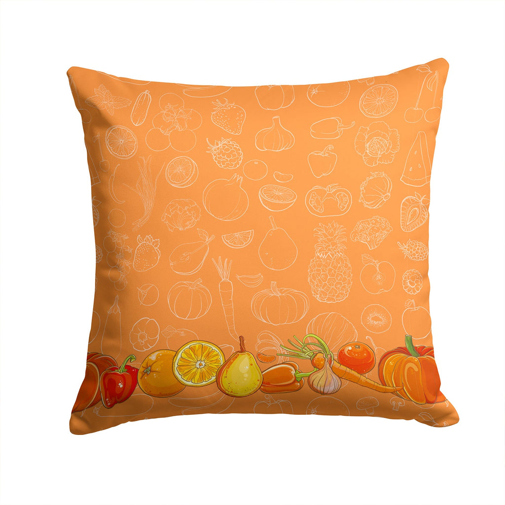 Fruits and Vegetables in Orange Decorative Throw Pillow 14x14 Indoor Outdoor Accent Cushion, Fabric Cover with Insert for Sofa, Bed, Porch & Living Room