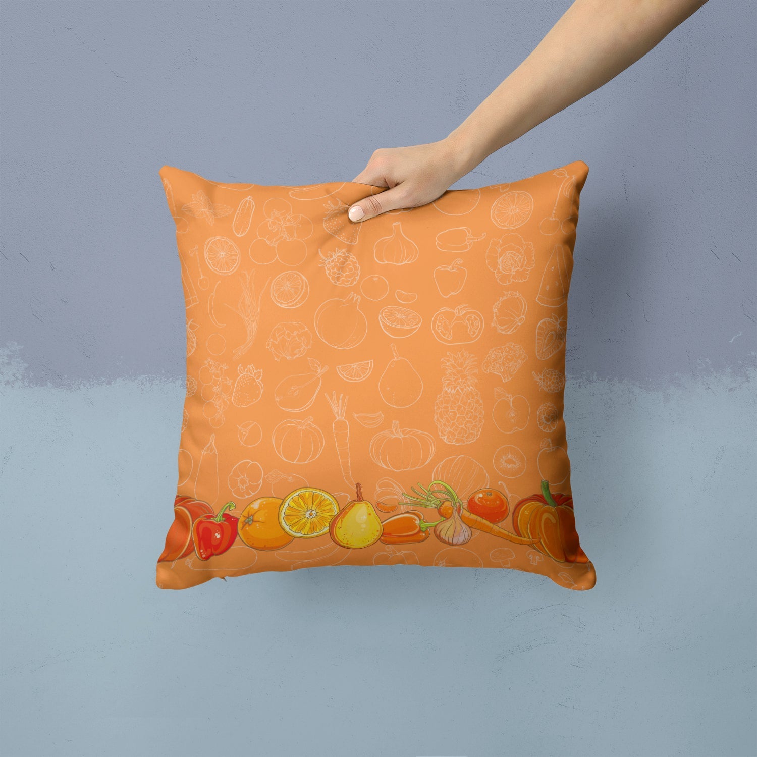 Fruits and Vegetables in Orange Decorative Throw Pillow 14x14 Indoor Outdoor Accent Cushion, Fabric Cover with Insert for Sofa, Bed, Porch & Living Room