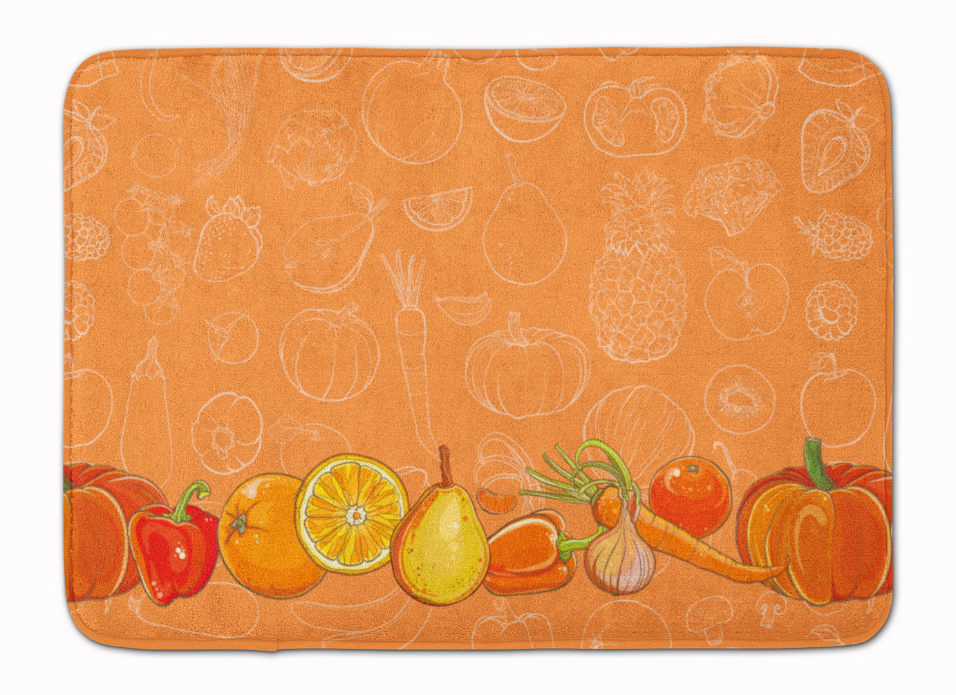 Fruits and Vegetables in Orange Memory Foam Kitchen Mat Machine Washable Anti-Fatigue Cushion Comfort Bath or Kitchen Rug
