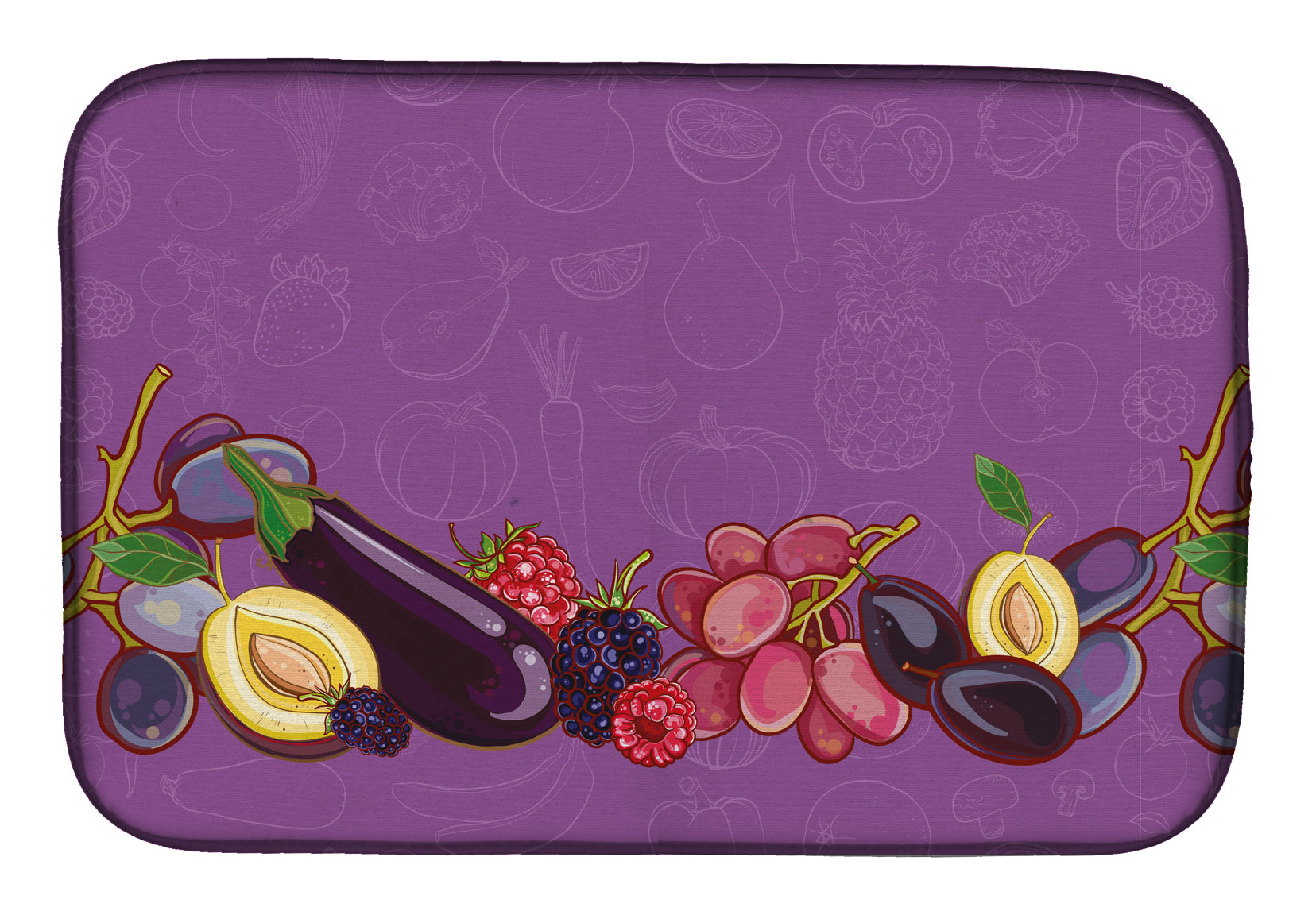 Fruits and Vegetables in Purple Dish Drying Mat Absorbent Dish Drying Mat Pad for Kitchen Counter Dish Drainer Mat for Countertop, 14 x 21", Multicolor